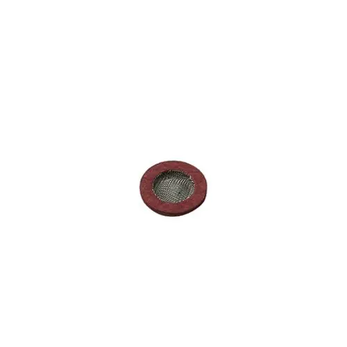 Rundes Schmutzfangsieb aus Metall mit einem roten Rand, geeignet für Kludi-Produkte. Offenes Sieb-Muster zur Schmutzfiltration.